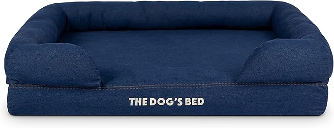 The Dog’s Bed, Large Blue Denim 36x27, Memory Foam, Pain Relief: Arthritis, Hip & Elbow Dysplasia, Post Surgery, Lameness, Supportive, Calming, Waterproof Washable Cover, Veterinary Approved