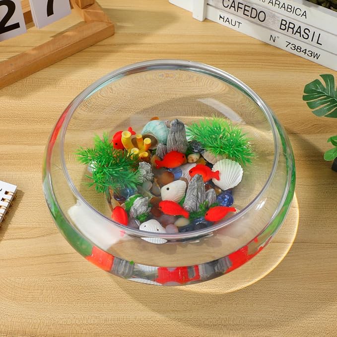 Clear Fish Bowl Vase Bubble, 2pcs Terrarium Fish Bowl Round Shallow Planter Desktop Goldfish Tank Hydroponic Planter Plastic Aquatic Plant Pot Daffodil Pot (2800ml)