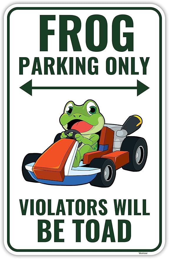Venicor Frog Parking Sign Decor - 9 x 14 Inches - Aluminum - Cute Frog Gifts for Frog Lovers Women - Frog Tank Room Decorations Accessories Stuff