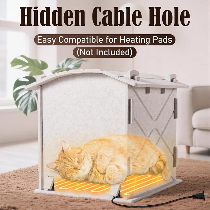Apasiri Cat Houses for Indoor Cats: Felt Cat House Cave Cathouse, 15x14x15Inch Scratch-Resistant Bed Warm Insulated Covered, Hideaway Tent for Anxiety Relief Gift