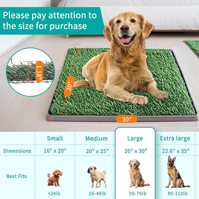 Dog Grass Pad with Tray 30"X20" - Portable Artificial Turf Potty Training Pee Mat for Large or Medium Dogs, Indoor/Outdoor Dog Litter Box for Balcony/Patio, Washable Reusable Fake Grass