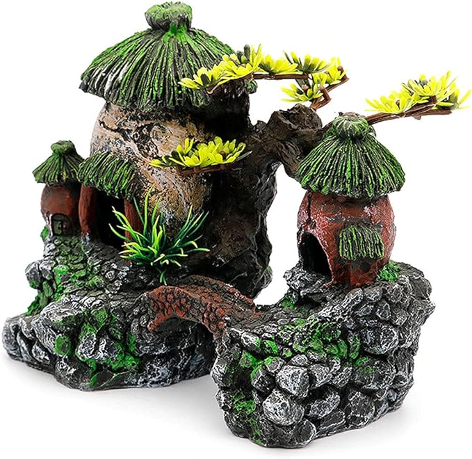 IBWell Classical Lifelike Chinese Landscape Resin Aquarium Castle Decorations Fish Tank Ornaments (House)