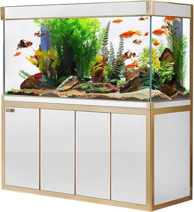 220 Gallon Aquarium Tempered Ultra-Clear Glass with Complete Setup in White with Gold Trims