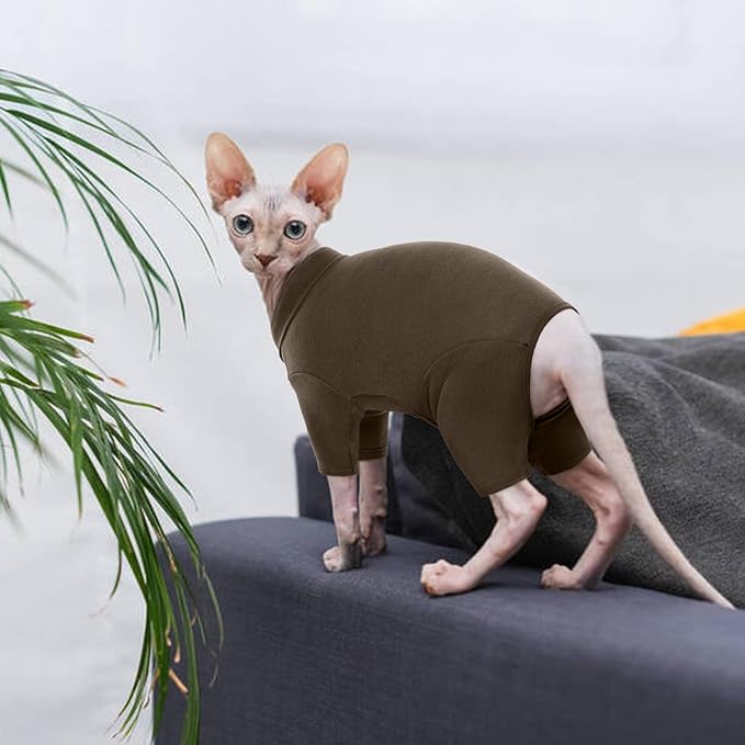 ROZKITCH Hairless Cat Clothes, Breathable Soft Cat Jumpers for Cats Only, Cat Coat with Four Legs, Warm Cat Sweater Cat T-Shirt Cat Pajamas Jumpsuit Vest Cornish Rex Devon Rex Peterbald Coffee S