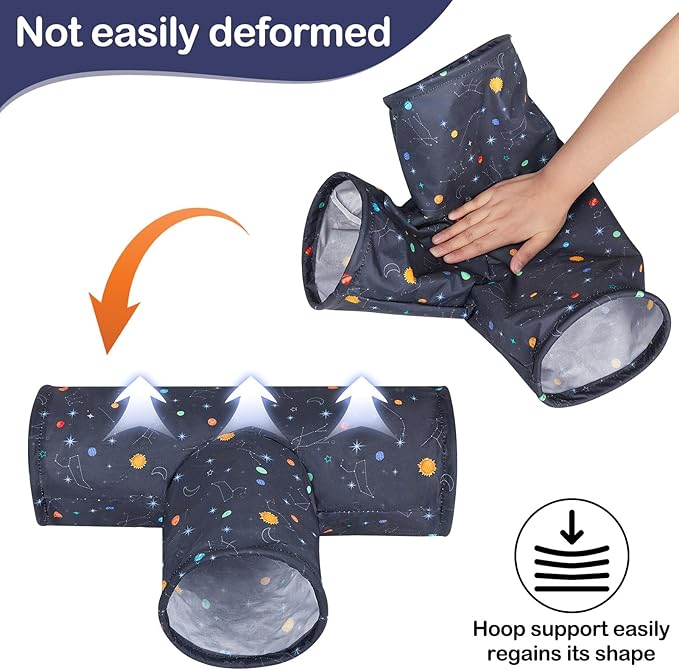 Bienbee Guinea Pig Tunnel, 3 Way Washable Guinea Pig Hideout,Foldable Rabbit Tunnel Guinea Pigs Toys for Bunny Hamster Chinchilla Ferret Rabbit Guinea Pigs Accessories Planets