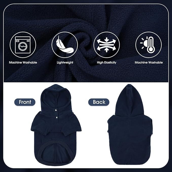 IDOMIK Dog Hoodie Sweater with Leash Hole, Warm Dog Fleece Sweater with Hood, Soft Pullover Dogs Fleece Vest for Fall Winter, Pet Sweatshirt Clothes for Poodle French Bulldog Labrador,Blue,S