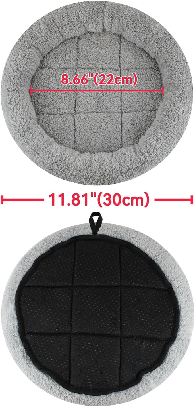 PETLESO Small Cat Bed Mat with Surrounding Pillow, 11.81" Round Soft Cushion for Cats Puppy Rabbits Curling Sleep, Indoor Furniture/Carrier/Crate Pet Self Warming Anti Skid Pad, Washable, Small