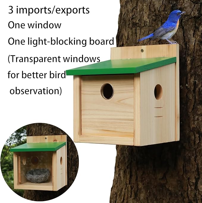 STARSWR Bird House Large Bluebird House Feeder Outdoor Mealworms Feeder for Bluebird with Viewing Window,with Easy Clean Removable Door Outside Hanging Birdhouses