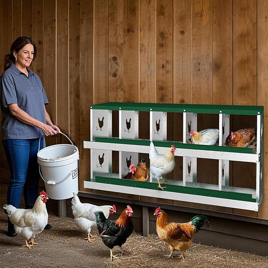 10 Compartments Chicken Nesting Box,Metal Chicken Egg Laying Box, Nesting Boxes,Easy Egg Collection, Easy Cleaning（Green）