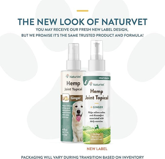 NaturVet Hemp Joint Topical Spray with Ginger for Dogs, 6oz Liquid, Made in The USA
