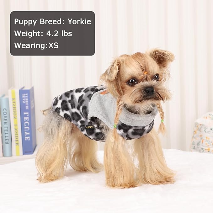 Gray Leopard Print Dog Sweater Dog Sweaters for Small Dogs Girl Boy Fleece Puppy Sweater Warm Soft Pet Holiday Clothes for Small Cats and Dogs Chihuahua Sweaters
