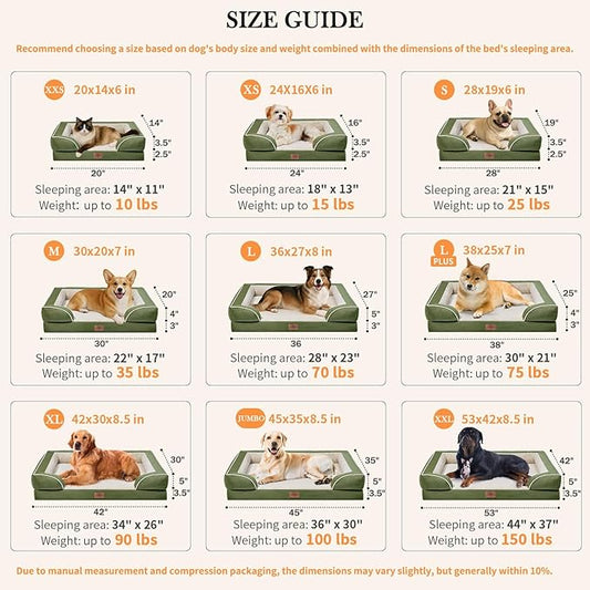 Comfort Expression Small Dog Beds Waterproof Orthopedic Foam Dog Sofa Beds for Medium Dogs Comfy Pet Bed with Washable Removable Cover & Non-Slip Bottom(Small,Light Green)