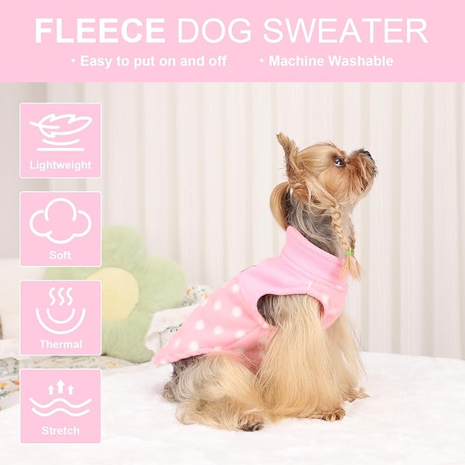 Pink Polka Dot Print Dog Sweater Dog Sweaters for Small Dogs Girl Boy Fleece Puppy Sweater Warm Soft Pet Holiday Clothes for Small Cats and Dogs Chihuahua Sweaters