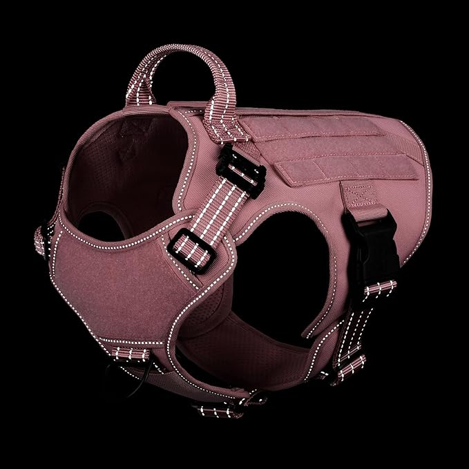 ICEFANG Tactical Dog Harness,Large Size, 2X Metal Buckle,Working Dog MOLLE Vest with Handle,No Pulling Front Leash Clip,Hook and Loop Panel (Pink, L (Pack of 1))