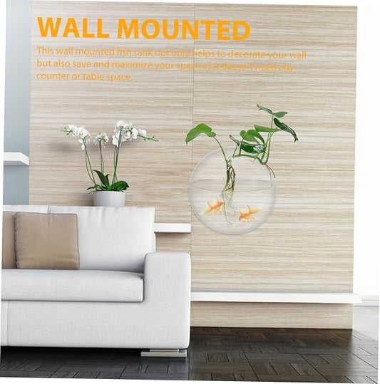 POPETPOP Fish Bowl - Wall Mounted Acrylic Transparent Mini Aquariums Betta Cups -Hanging Round Glass Bowl Vase Fish Tank Home Decor