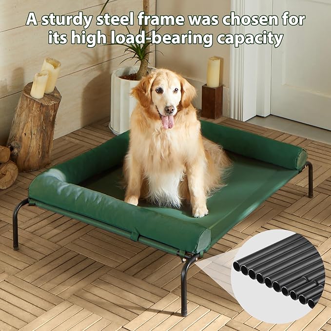 Cooling Elevated Dog Bed for Large Dogs – Waterproof Raised Dog Cot with Slope Headrest, Breathable Teslin Mesh, Durable & Portable Pet Bed for Indoor and Outdoor Use, Grey