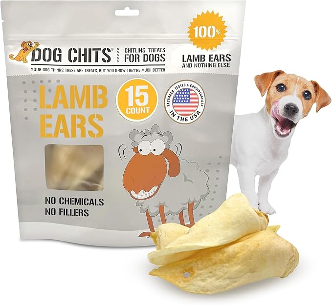 Lamb Ears for Dogs - Dog and Puppy Chews | 15 Pack | Made in USA | All Natural Treats | Boiled and Baked with Nothing Added | Long Lasting Chew | Great for Dental Health | Low Odor