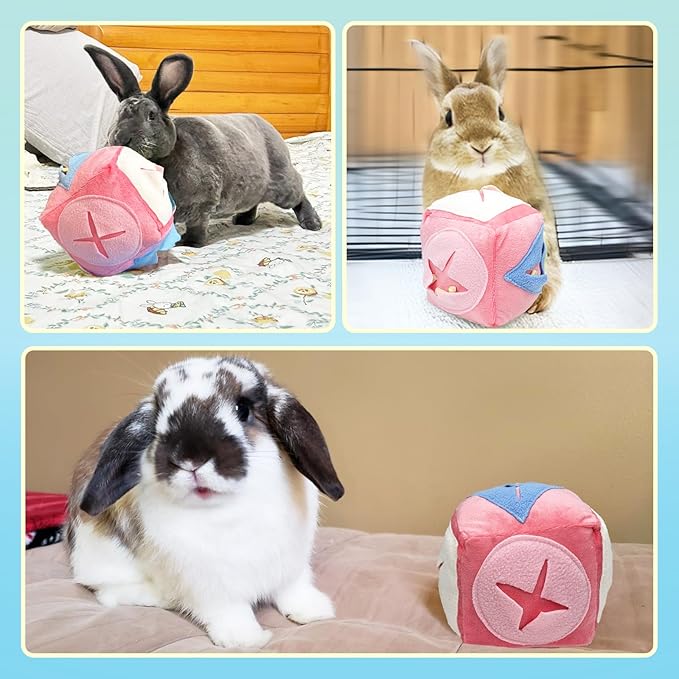 Large Rabbit Foraging Toy with Bell, Washable Snuffle Ball for Rabbits Toys Interactive Puzzle Bunny Toy Treat Dispenser Encourage Natural Foraging Skills Slow Feeder for Small Animals - Pink