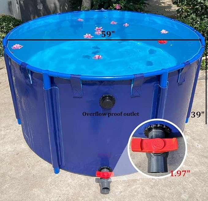 WANLIAN Pool Above Ground Canvas Fish Pond Circular Thickening Pool Belt frame Large Collapsible Outdoors Tarpaulin for koi pond Culture Agricultural Irrigation Water StorageTank4.9ftx3ft/1700L(1.5*1)