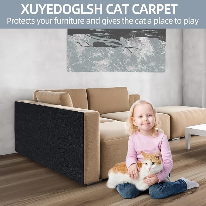 Cat Scratch Mat 120"x15.8",Cat Scratch Carpet Trimmable Self-Adhesive Cat Scratch Pad,Decorative Cat Tree Shelf，Cat Wall，Cat Scratching Post,Cat Couch Protector(Black)
