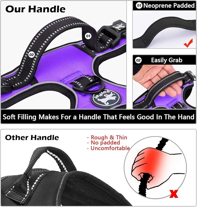 PoyPet Dog Harness and Leash Combo, Escape Proof No Pull Vest Harness, with 5 Feet Leash, Reflective Adjustable Soft Padded Pet Harness with Handle for Small to Large Dogs(Purple,M)