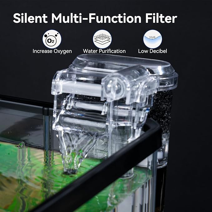 1.5 Gallon Aquarium Starter Kits - Plastic Fish Tank Kit Clear Beta Fish Tank Small with Filteration Oxygenation, Water Circulation, Lighting - Beginner's Gift for Guppy, Shrimp, Goldfish
