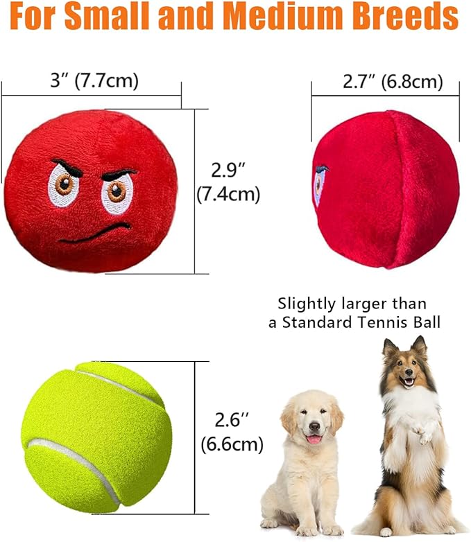 Squeaky Dog Toys, Stuffed Plush Puppy Toy Balls to Keep Them Busy, (8 Pack) Interactive Funny Pet Ball with Squeaker for Puppies Small Breed Medium Dogs