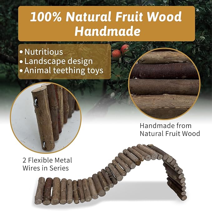 Hamiledyi 2PCS Natural Wood Hamster Climbing Ladder & Hideout Toy - Multi-Size Small Animal Cage Accessories for Syrian Hamsters, Mice, Gerbils, Sugar Gliders (21.7x3.5 Inch)