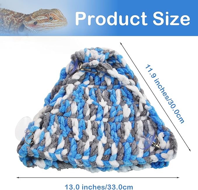 kathson Bearded Dragon Hammock Soft Double-Layered Reptile Hammocks Swing Hanging Bed with Suction Cups Hooks Tank Accessories Hammocks for Small Lizard Leopard Gecko Chameleon(Triangular)