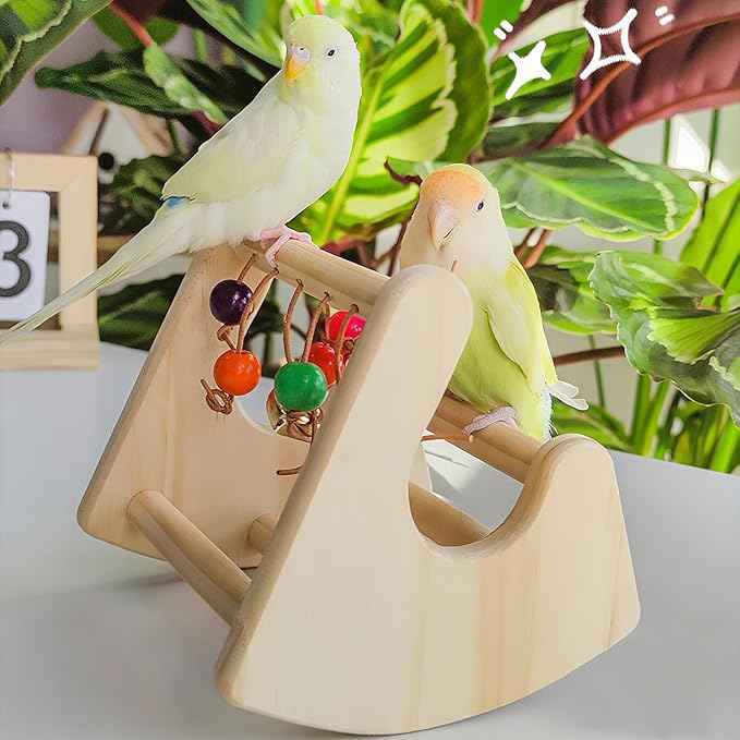 Bird Toys for Parakeets, Bird Perch Toy, Interactive Rocking Parakeet Toys, Enrichment Cockatiel Toy, Wooden Stand for Parakeets Cockatiels Lovebirds Conures Budgies