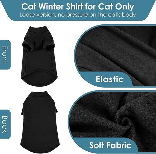 SUNFURA Turtleneck Sweater for Cat, Sphynx Cats Shirt Hairless Cat Sweaters with Sleeves, Warm and Soft Kitten Pullover Fleece Winter Pajamas Jumpsuit for Puppy Cats, Black M