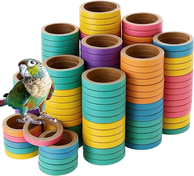 180 Pcs Bagels Bird Toys Bulk for Parrots Durable Cardboard Core Bird Toy Chewing Shredding Foraging Play Foot 2.5'' for Small and Medium Parrot Mini Macaws African Grey Cockatoos