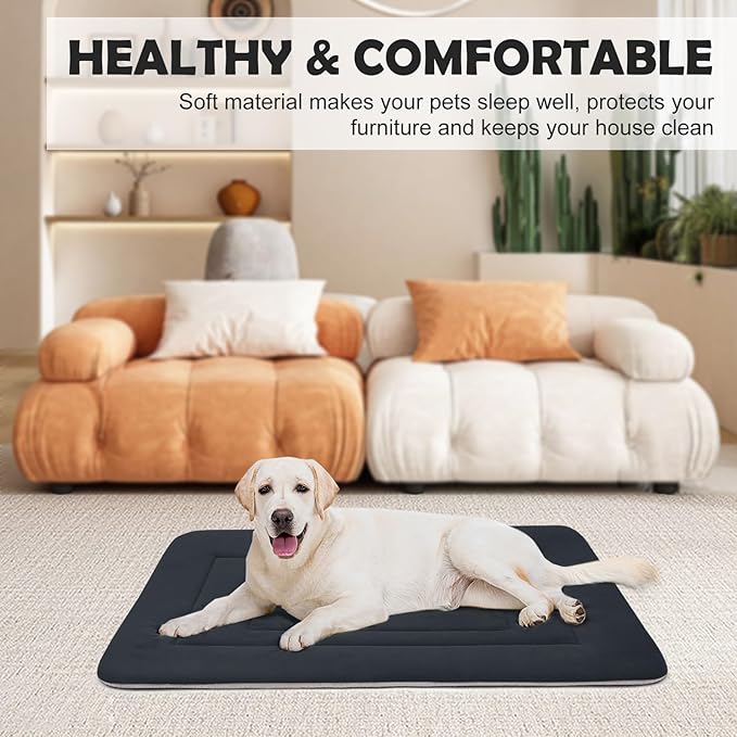 JoicyCo Dog Bed Soft Dog Crate Bed Pad Mat, 42 in Non Slip Bottom Washable Beds for Large Dogs, Pet Bed Mattress Kennel Pad, Dark Gray