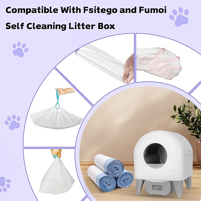 60 Count 26" x 11.8" Cat Litter Box Liners for Fsitego and Fumoi Self Cleaning Litter Box, Extra Thick Heavy Duty Cat Litter Bags Replacement, 3-4 Gallons of Capacity