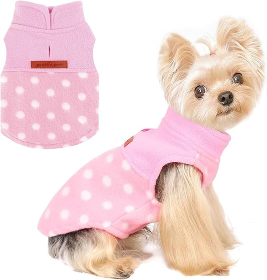 Pink Polka Dot Print Dog Sweater Dog Sweaters for Small Dogs Girl Boy Fleece Puppy Sweater Warm Soft Pet Holiday Clothes for Small Cats and Dogs Chihuahua Sweaters