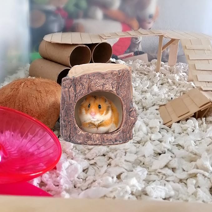 Yardwe Ceramic Hamster Nest - Stylish Forest Design Pet Hideout for Hamsters Rats and Gerbils, 4.52 X 4.52 X 4.33 Inch