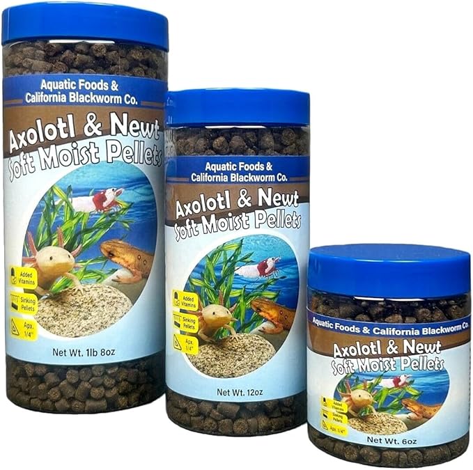 Aquatic Foods Inc. Axolotl Pellet Food 1/4" Soft Moist Sinking Pellets for Juvenile Axolotl Also Shrimp, Snails, Crayfish, Bottom Tropical Fish, Blackworm Pellets Included 6oz Canister