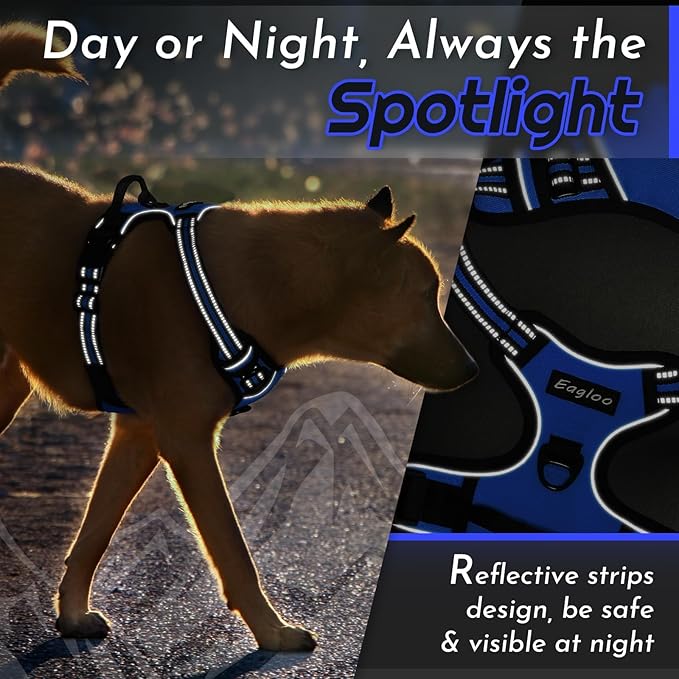 Eagloo Dog Harness Small Sized Dog, No Pull Service Vest with Reflective Strips and Control Handle, Adjustable and Comfortable for Walking, No Choke Pet Harness with 2 Metal Rings, Blue, S