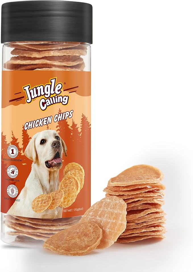 Jungle Calling Dog Treats, Single Ingredient Chicken Chips, Crunchy Jerky Chip Training Treat for Small Medium Large Breed Dogs, 6 oz