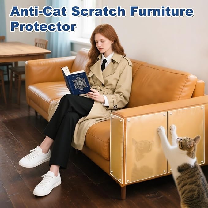 Cat Scratch Furniture Protector, 12-Pack Couch Protector from Cat Claws, Cat Couch Protector Single-Sided Furniture Protectors from Cats Scratching for Sofa Corners Walls Doors(with 50 Twist Pins)