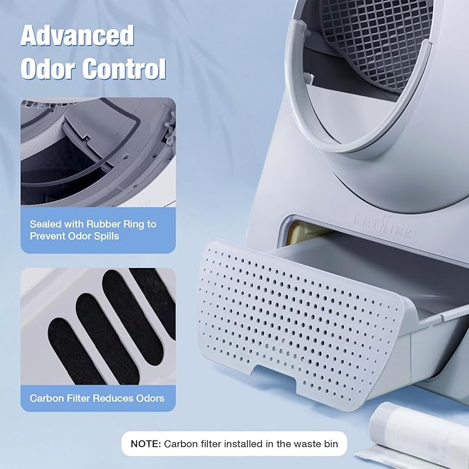CATLINK Self Cleaning Cat Litter Box, Auto Safety Sensors for Multiple Cats 3.5～22 pounds, Double Odor Removal with Trash Bags(Young Version)