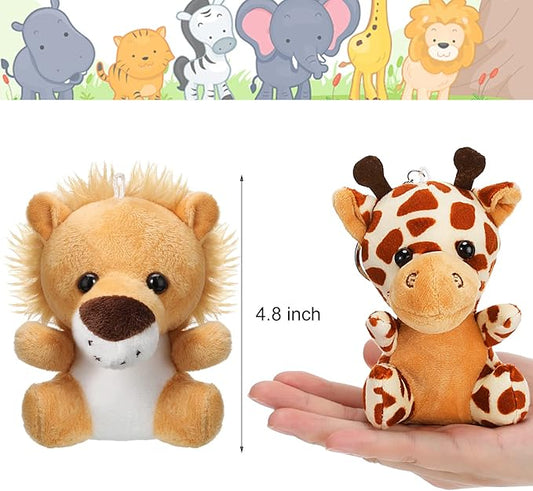 Skylety 12 Pieces Mini Stuffed Animals 4.8 Inch Cute Safari Plush Toys Elephant Lion Giraffe Tiger Puppy Zebra Duck for Jungle Animal Themed Parties Teacher Student Award Prizes