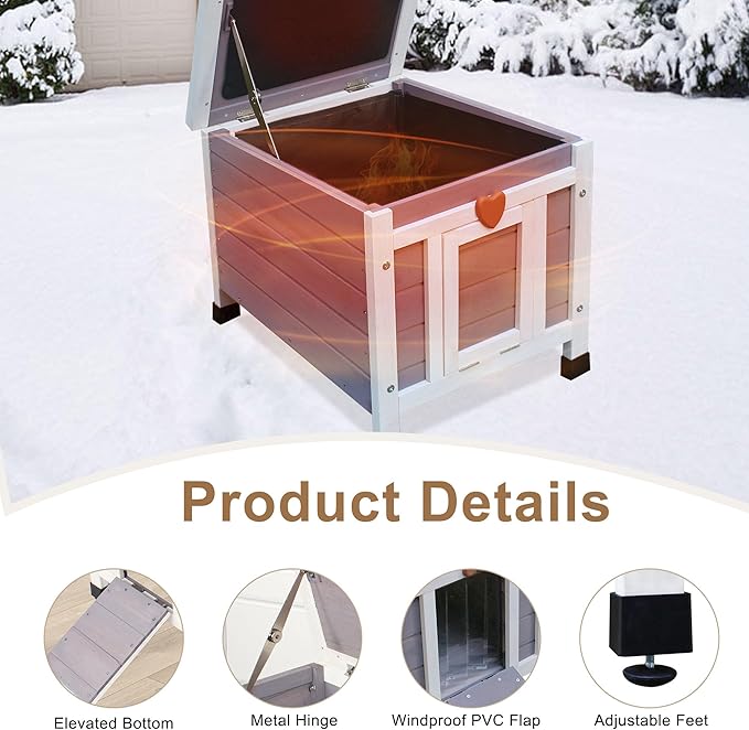 Weatherproof Cat House for Outdoor Cats in Winter, 100% All-Around Insulated Outdoor Cat Shelter with Warm Liner for Outside Feral Cat,Puppy,Rabbit and Small Pets-Grey with Warm Liner