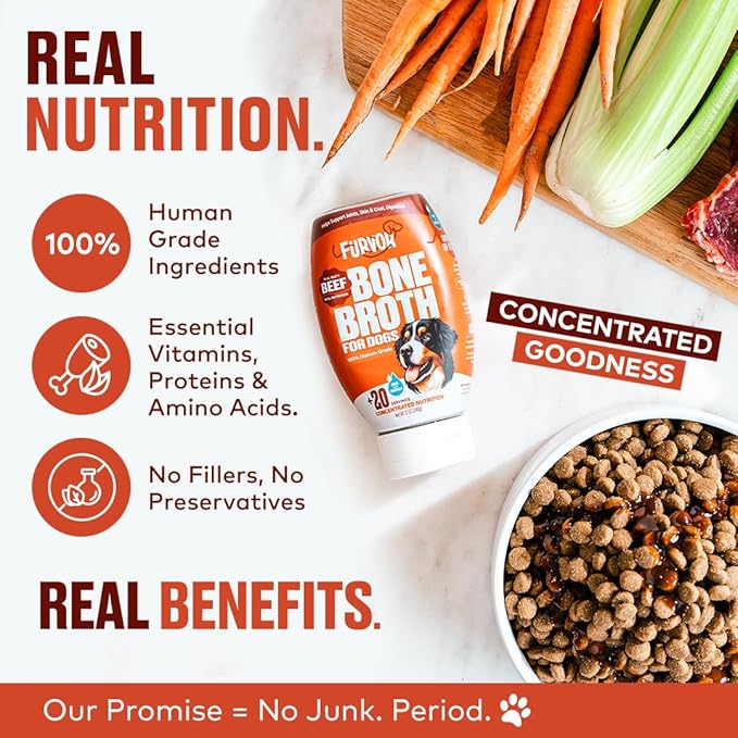 Beef & Chicken Bone Broth Concentrate for Dogs - Collagen Protein Supplement for Digestion, Mobility, Coat, Immune System, Joints - Healthy Dog Food Topper - Human Grade (2pk, 40 Servings)