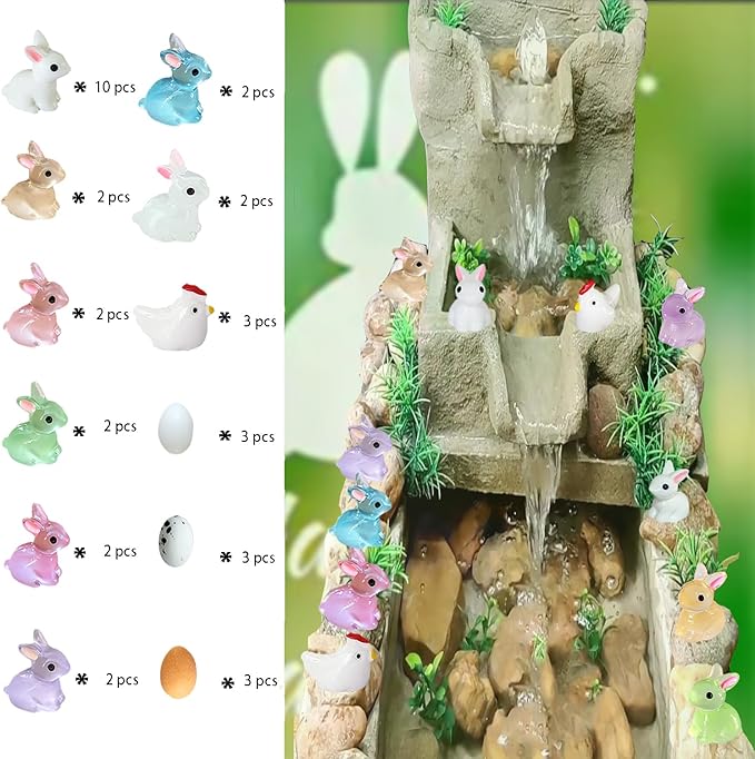 36Pcs Easter Mini Resin Animal Figures Rabbits, Little Chicken, Tiny Egg, Miniature Bunny Figurines for Holiday Decorations & Collectibles