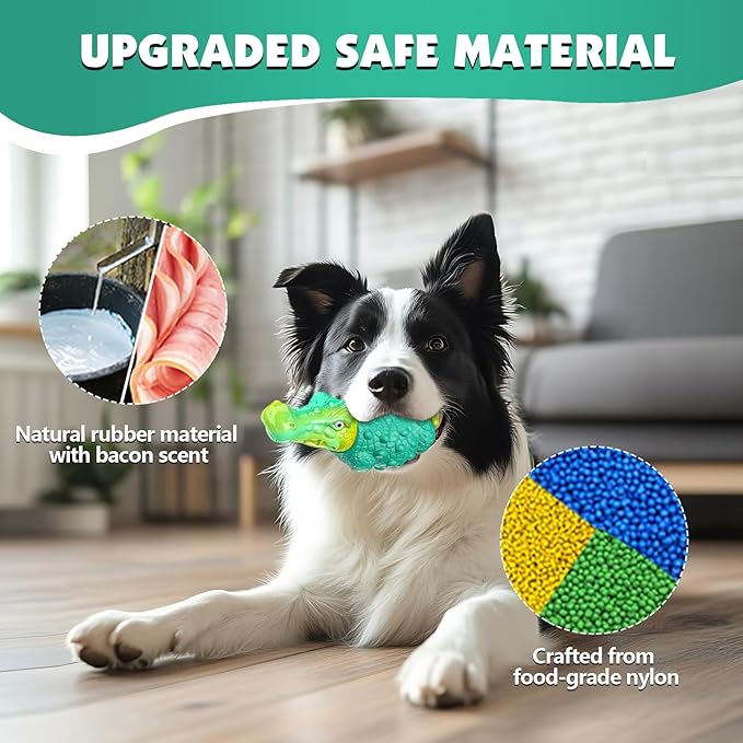 Dog Toys for Aggressive Chewers - Indestructible Dog Toy Squeaky Chew Toys to Keep Them Busy for Large and Medium Breeds, Bacon Flavor (Yellow Green)