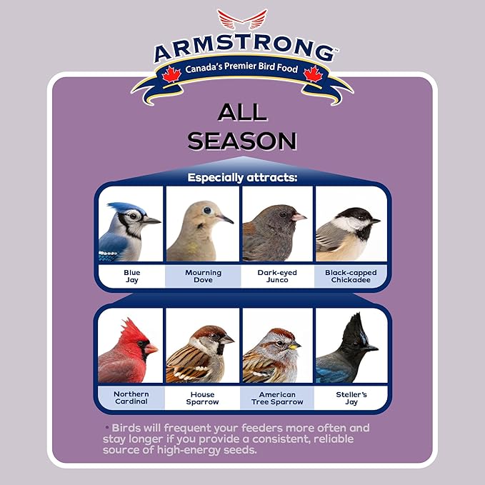 Armstrong Wild Bird Food All Season Bird Seed Blend, 15.4 Pounds - with Cut Corn, Wheat, White & Red Millet, Black Oil Sunflower Seeds for Blue Jays, Dark-Eyed Juncos and Mourning Doves