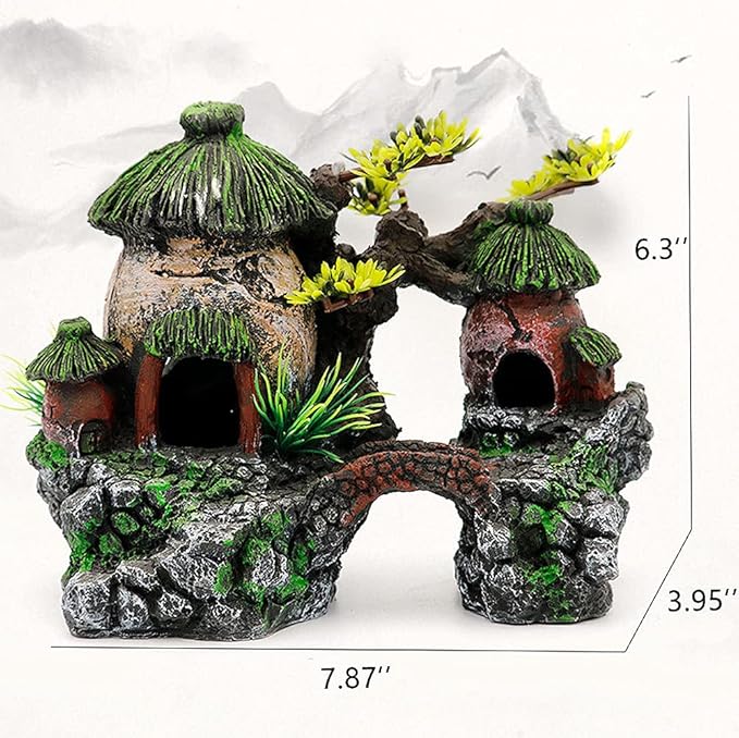 IBWell Classical Lifelike Chinese Landscape Resin Aquarium Castle Decorations Fish Tank Ornaments (House)