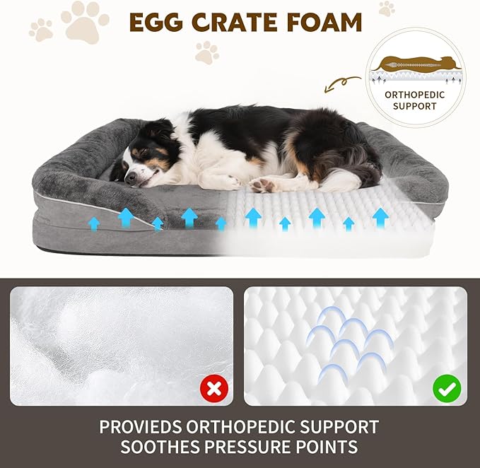 Dog Bed Medium to Large Dogs - Waterproof Couch with Removable Washable Cover and Egg Crate Foam Comfort Cage Beds Zipper Non-Slip Bottom Pad Bite-Proof