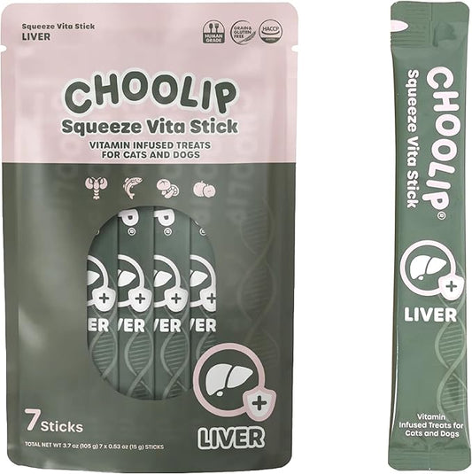 Squeeze Vita Stick Lickable Cat and Dog Treats – 7-Count Liver Support Sticks with Multivitamins, Soft Squeezable Paste for All Life Stages, Supporting Liver Health